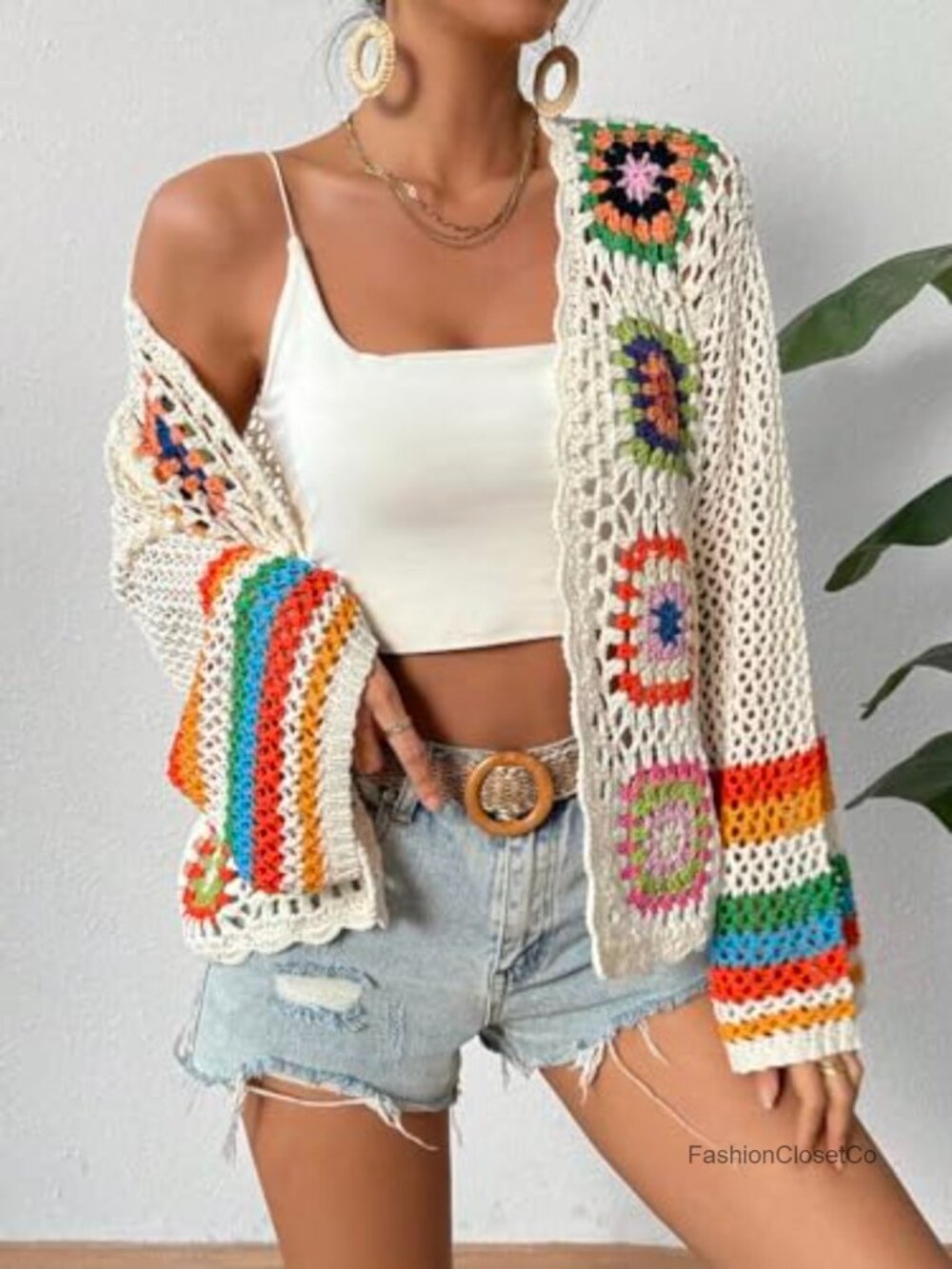 Women's Floral Crochet Cardigan Hollow Out Open Front Long Sleeve Sweater - Picture 5 of 7